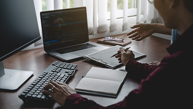 Programmer working in a software development and coding technologies. Website design. Technology concept.