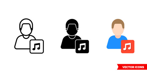 Musician instrumentalist icon of 3 types color, black and white, outline. Isolated vector sign symbol.