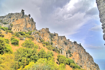 Fototapeta na wymiar The Saint Hilarion Castle on the Kyrenia mountain range, in Cyprus. 