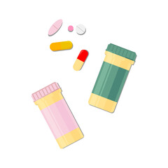 Pills, capsule icons. Vector medicine illustration in modern flat cartoon style. Medical pills, bottle pills, medicine, healthcare and medicine illustration design concept.