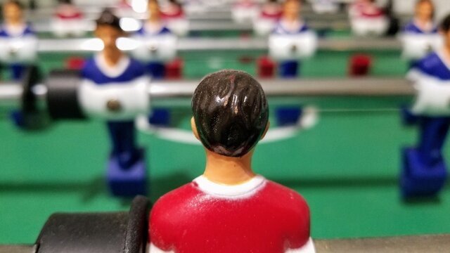 Foosball Table Players From Goalie Pov.