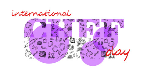 International chef's day vector minimalistic greeting card in trendy autumn colors.  EPS10