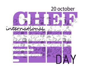 International chef's day vector minimalistic greeting card in trendy autumn colors. Image of hand-drawn vintage vegetables. EPS10