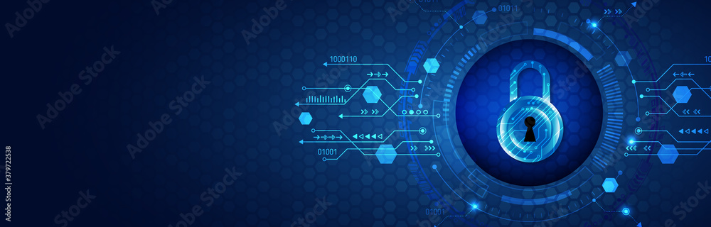 Poster Data protection, privacy, and internet security concept. Cybersecurity for business and internet project. Vector illustration of a data security services.