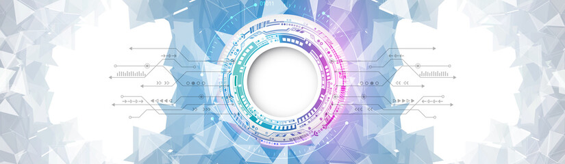 Obraz premium Wide Futuristic sci fi technology background. Hi tech circuit design innovation concept. Abstract communication vector illustration.