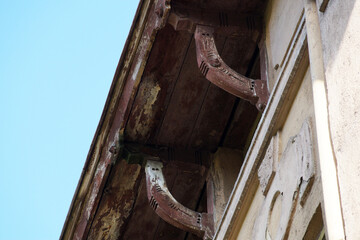vintage wooden eaves under the roof close up