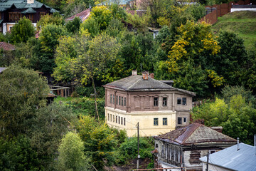 cozy cityscapes with old houses in summer