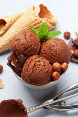 Chocolate with nuts ice cream scoopes