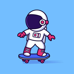Cute astronaut playing skateboard