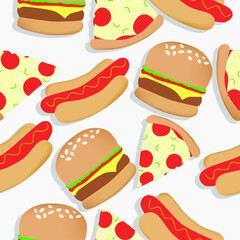 Pattern delicious fast food hot dog burger pizza