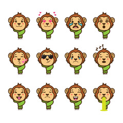Cute monkey emoticon set isolated background
