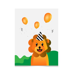 Hand drawn cartoon lion design greeting card template