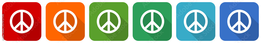 Poster Peace icon set, flat design vector illustration in 6 colors options for webdesign and mobile applications