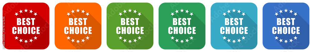 Poster best choice icon set, flat design vector illustration in 6 colors options for webdesign and mobile a