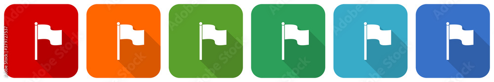 Poster Flag icon set, flat design vector illustration in 6 colors options for webdesign and mobile applications