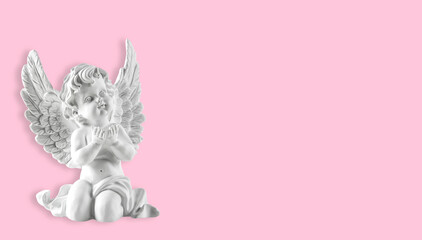 White guardian angel pink background