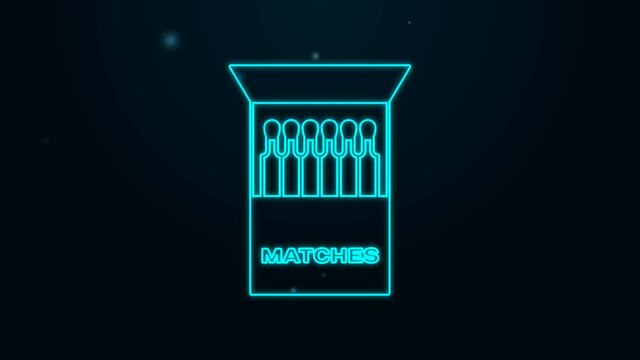 Glowing neon line Open matchbox and matches icon isolated on black background. 4K Video motion graphic animation