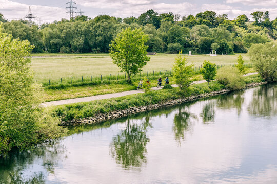 Bikeway and footpath on Ruhr River - Essen, NRW, Germany