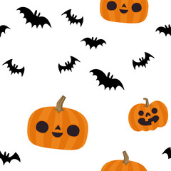 Pumpkins and bats halloween pattern. Seamless texture with cute and funny illustrations.