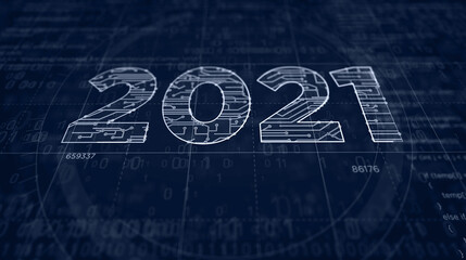 2021 year number futuristic illustration