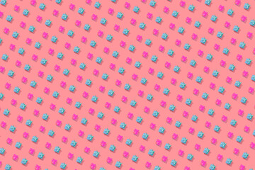 Minimal composition background of pink and turquoise Christmas gift box. New Year concept.