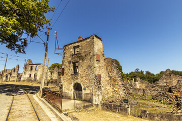 Ruin of a house - Oradour sur Glane, French village located in the Haute-Vienne department -...