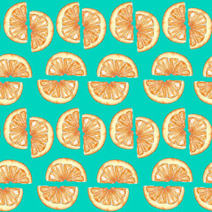 Watercolor oranges tangerines slices pattern. Seamless Digital paper with citrus fruit.