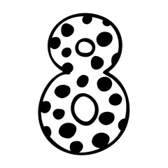 Cute number 8. Hand drown vector eight with polka dot. Design for 8 years kid, kid party decor, logo, sticker, greeting card, shirt print. Happy birthday anniversary celebration Template