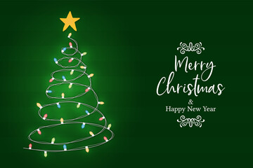 Christmas New Year green xmas pine tree light card