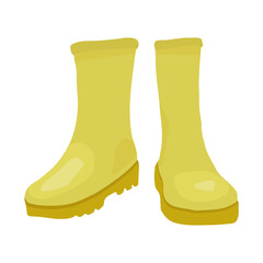 Illustration with yellow rubber boots on white background for lifestyle design.Vector isolated object. Colorful illustration