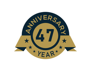 Gold 47 years anniversary badge with banner image, Anniversary logo with golden isolated on white background