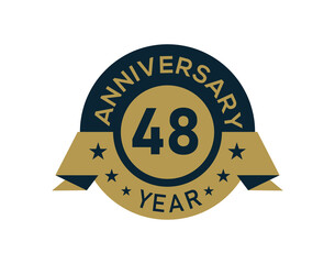 Gold 48 years anniversary badge with banner image, Anniversary logo with golden isolated on white background
