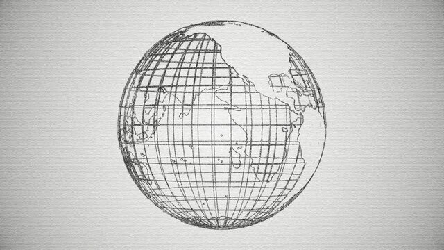 Abstract background with animation of blueprint drawing earth globes. Animation of seamless loop.