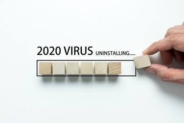 Uninstalling 2020 virus for concept of removing or overcome covid-19 virus from year 2020