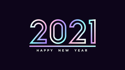 Happy New Year 2021. Holographic outline number 2021, hologram digits