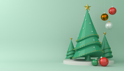 Christmas tree and gift box 3d rendering.