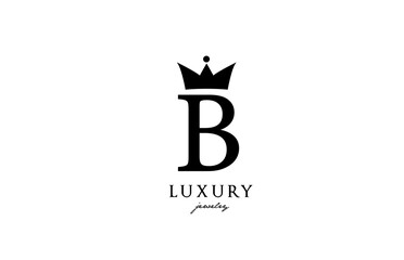 B alphabet letter logo icon in black and white color. Creative design with king crown for luxury or fashion business and company