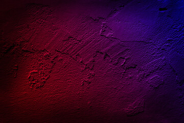 Neon light on cement walls plastered surface background and texture pattern. Lighting effect red and blue neon background of empty concrete wall.