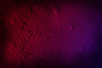 Neon light on cement walls plastered surface background and texture pattern. Lighting effect red and blue neon background of empty concrete wall.