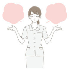 医療・美容　手描き風　制服を着た女性の上半身イラスト表情セット