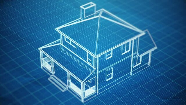 Abstract background with animation of blueprint drawing building and house. Animation of seamless loop.
