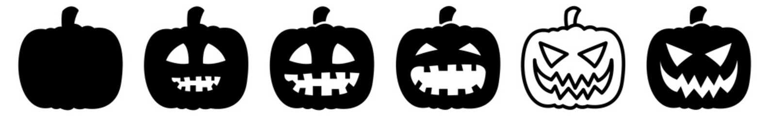 Halloween Pumpkin Icon Black | Pumpkins Illustration | Autumn Symbol | Jack-O-Lantern Logo | Pumpkin Face Sign | Isolated | Variations