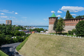 Fototapeta premium view of the Kremlin tower in Nizhny Novgorod