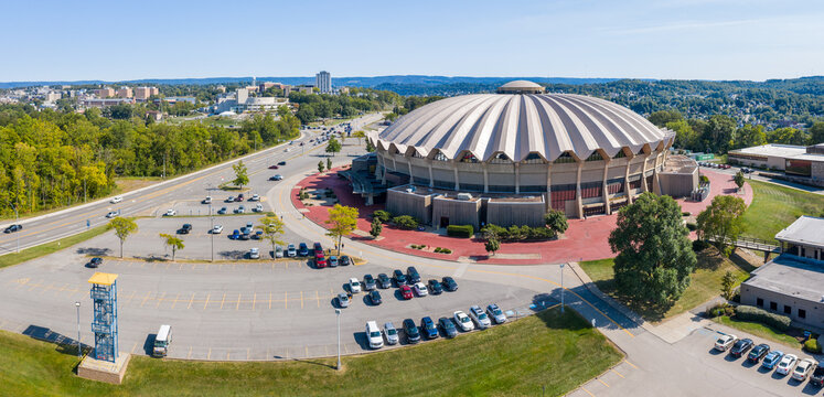 Aerial Panorama Of WVU Coliseum In Morgantown, West Virginia