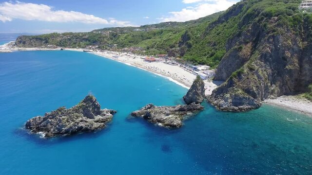 Calabria, Italy. Aerial view of Ulivarella Beach and Scoglio Ulivo