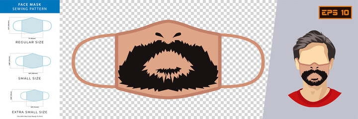 Illustration Vector Graphic of funny masks with emotion expression in mask design. Face mask sewing pattern front view concept with real size ready to print. face masks with beards and mustaches.
