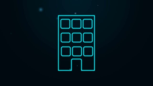 Glowing neon line House icon isolated on black background. Home symbol. 4K Video motion graphic animation