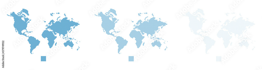 Poster Pixel world map set in different resolution. Pixelated world maps. Vector.