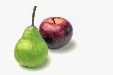 green pear and red Apple close up on white background