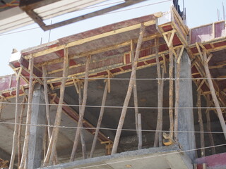 They're rebuilding with long trees, Leh, Ladakh, Jammu and Kashmir, India